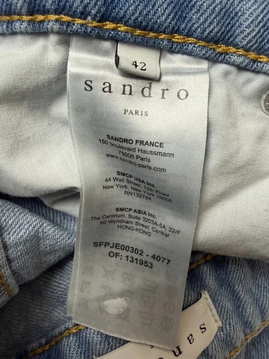 Sandro Paris High Waist Wide Straight Leg Jeans Light Wash 100% Cotton Denim 42 - Picture 8 of 16